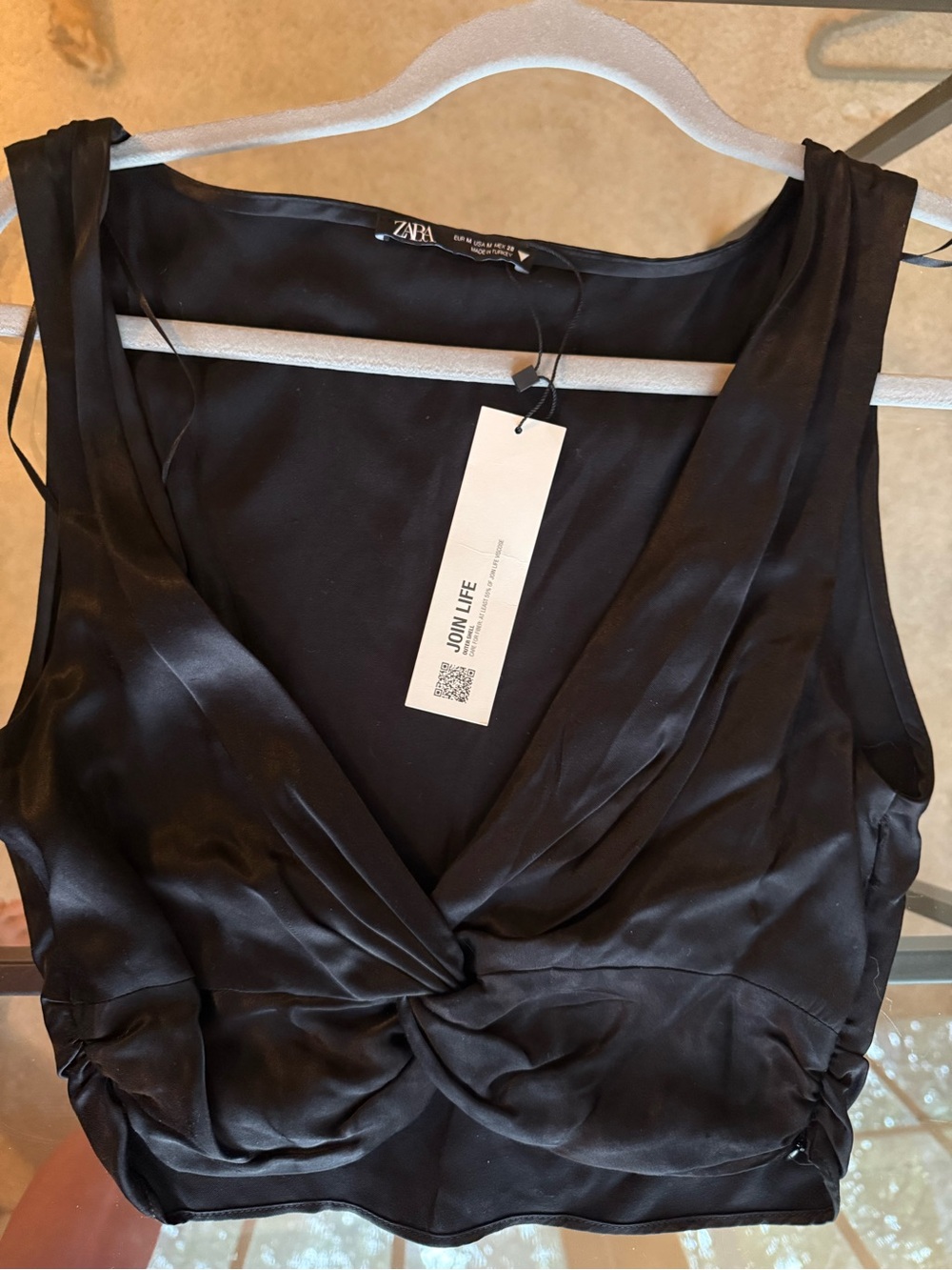 Zara Black Satin Twist-Front Camisole